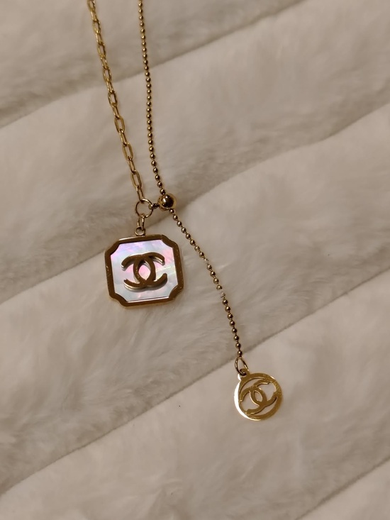 T.La Jewelry - Gold-Tone Mother-of-Pearl CC Drop Necklace
